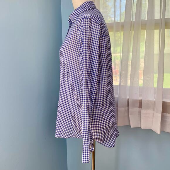 J Crew Classic Blue Gingham Boy Button Down Shirt Size 4 - Picture 3 of 8